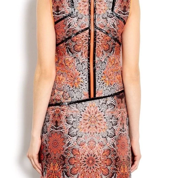 Helmut Lang Asymmetric Neon Orange Floral Medallion Jacquard Printed Mini Dress - Picture 3 of 6